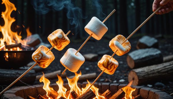 Faire cuire des guimauves fondantes au coin des flammes crépitantes